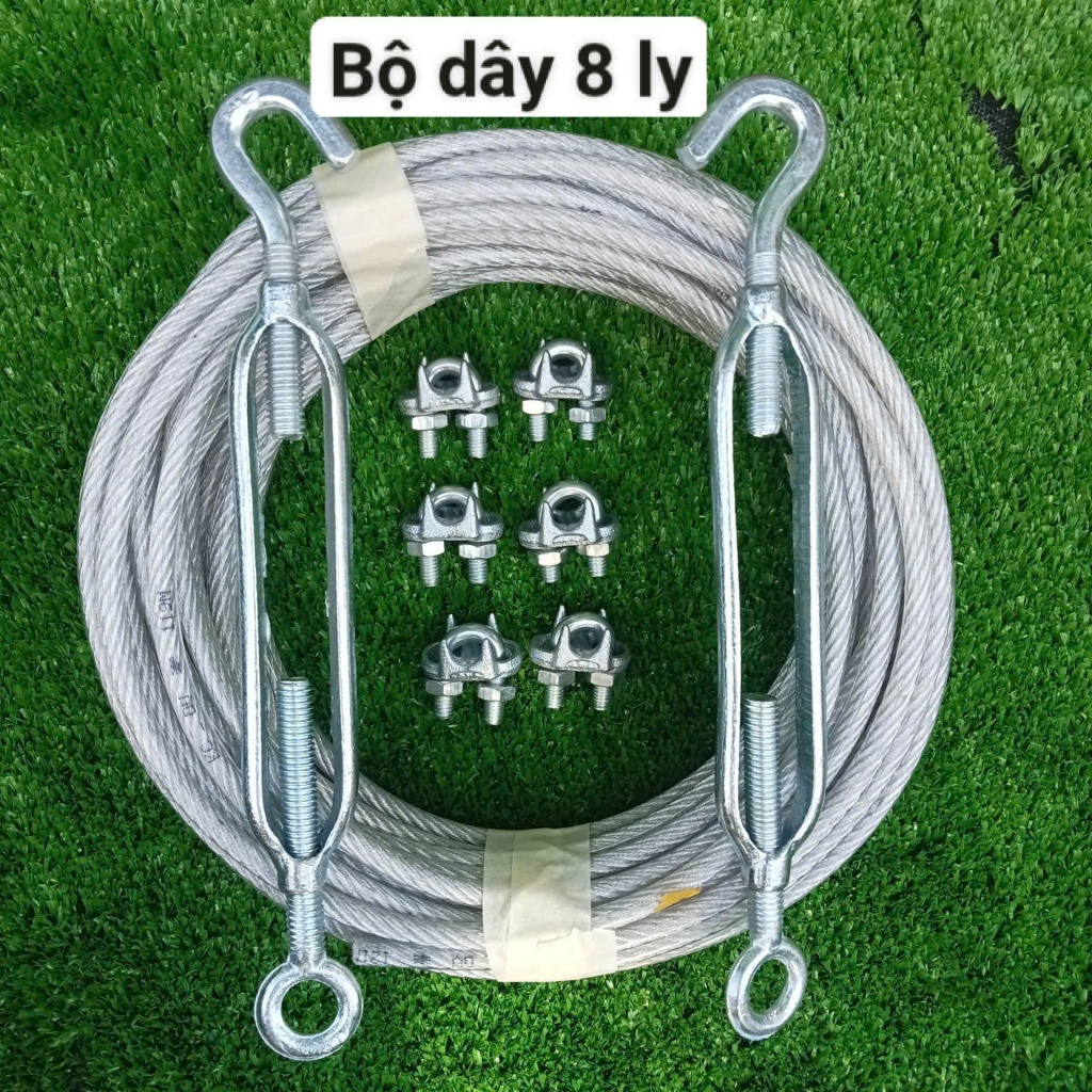 Cáp bọc nhựa 8 ly kèm tăng đơ , ốc siết khóa cáp đầy đủ, bộ dây phơi, công trình, nhà cửa