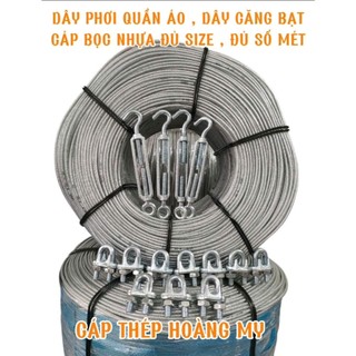 Cáp bọc nhựa 8 ly kèm tăng đơ , ốc siết khóa cáp đầy đủ, bộ dây phơi, công trình, nhà cửa