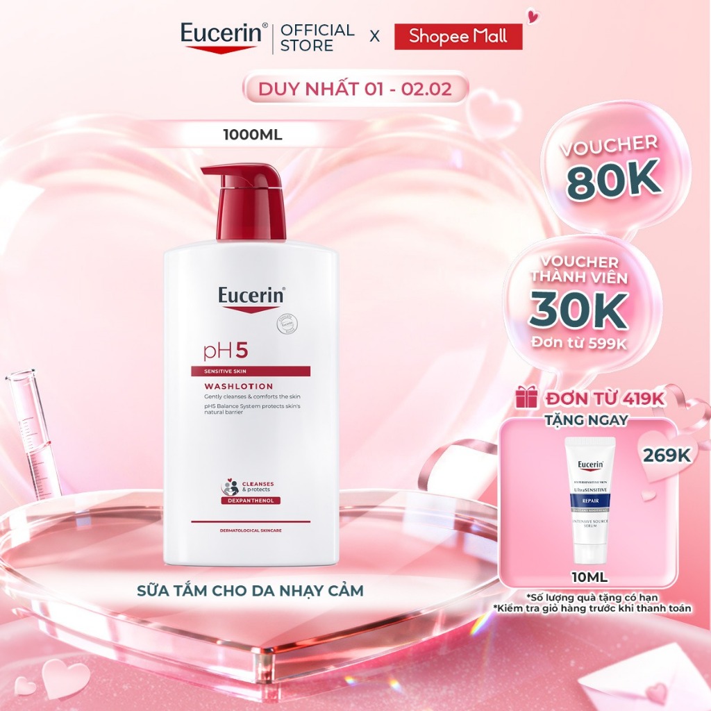 Sữa Tắm Cho Da Nhạy Cảm Eucerin pH5 Sensitive Skin Washlotion 1000ml