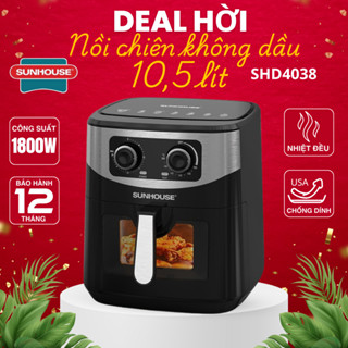 Nồi chiên không dầu Sunhouse SHD4038 10,5 lít và SHD4037 9lít Công nghệ Rapid Air - Nướng gà cả con