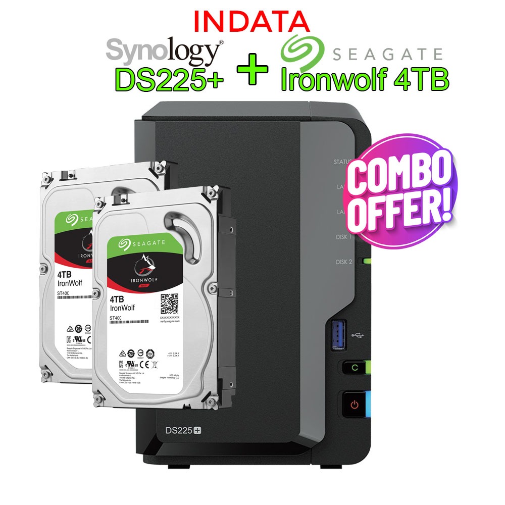 [COMBO] Bộ lưu trữ mạng NAS Synology DS225+ và ổ cứng Seagate Ironwolf 4TB, hàng chính hãng