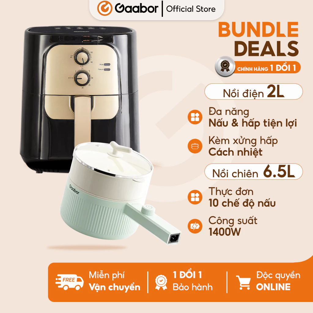 [Top value] Gaabor 41 Nồi chiên không dầu 6.5L AF65M-BK01A và Nồi điện đa năng 2L EC-20M01A