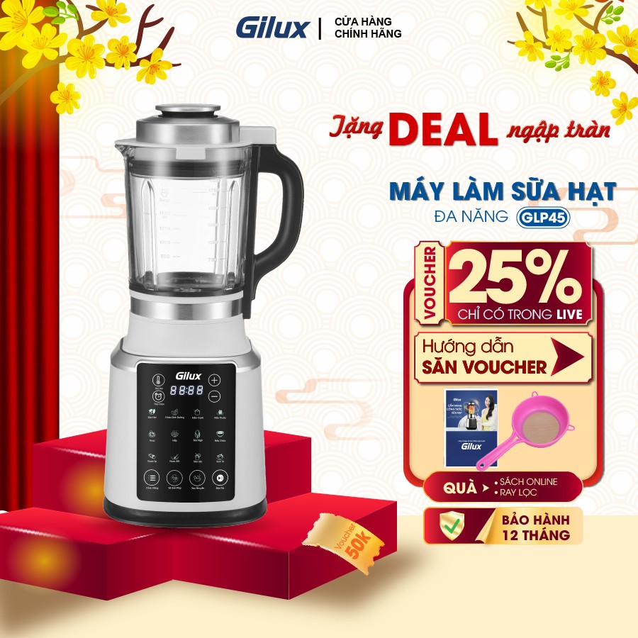 Máy làm sữa hạt Gilux cao cấp - có 15 chức năng tiện lợi - bảo hành 12 tháng