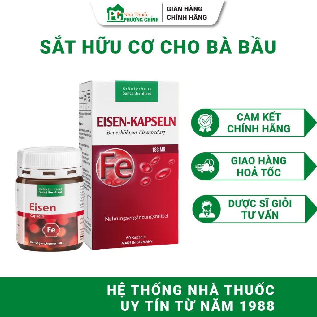 Sắt Hữu Cơ Cho Bà Bầu Sanct Bernhard Eisen Kapseln - Hỗ Trợ Giảm Nguy Cơ Thiếu Máu 60 Viên/Hộp