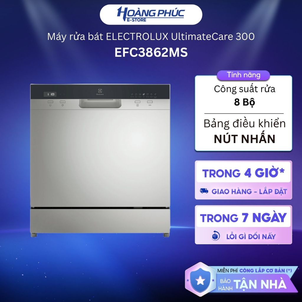 EFC3862MS | Máy rửa bát để bàn Electrolux UltimateCare 300 55cm cho 8 bộ chén đĩa EFC3862MS / ESF6010BW {Giao-Lắp HCM}
