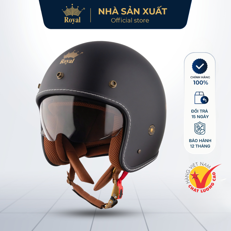 Mũ Bảo Hiểm Royal Chính Hãng M20KA Kính Âm Che Nắng Mưa Hạn Chế Tia UV, Mũ Nón Bảo Hiểm 3/4 Royal Phong Cách Hợp Nam Nữ