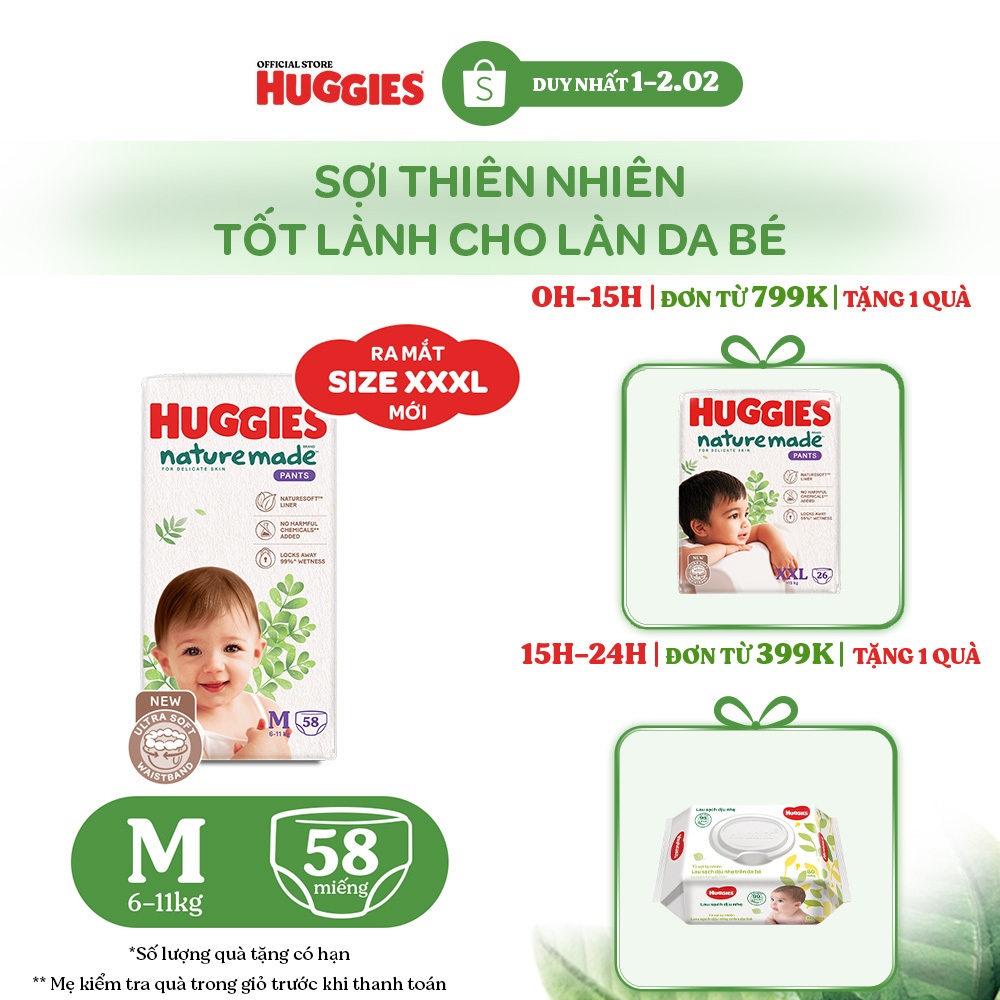 [KOL LIVE] Tã Quần Huggies Platinum Nature Made M58/L44/XL38/XXL26