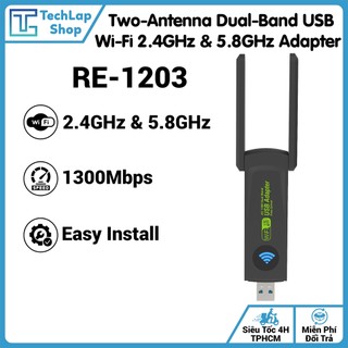 USB WiFi 1300Mbps RE-1203 Băng Tần Kép 2.4GHz & 5.8GHz Tốc Độ Cao - Bộ Thu/Phát WiFi Siêu Tốc PC/Laptop, Tự Nhận Driver