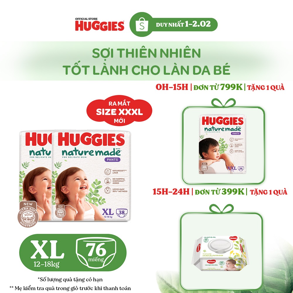 Combo 2 Tã Quần Huggies Platinum Nature Made XL38