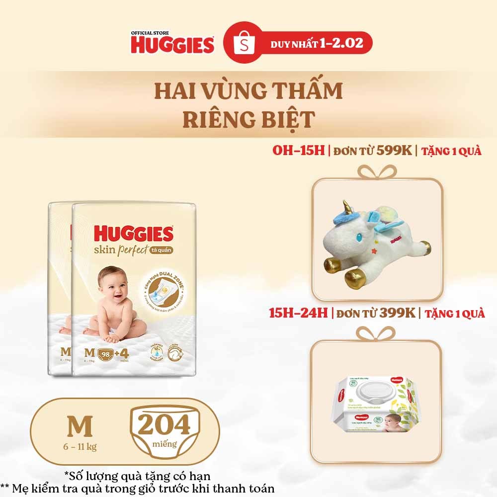 [KOL LIVE] Combo 2 Tã quần Huggies Skin Perfect Mega Jumbo M98+4/ L88+4/XL72+4/XXL64+4 với 2 vùng th