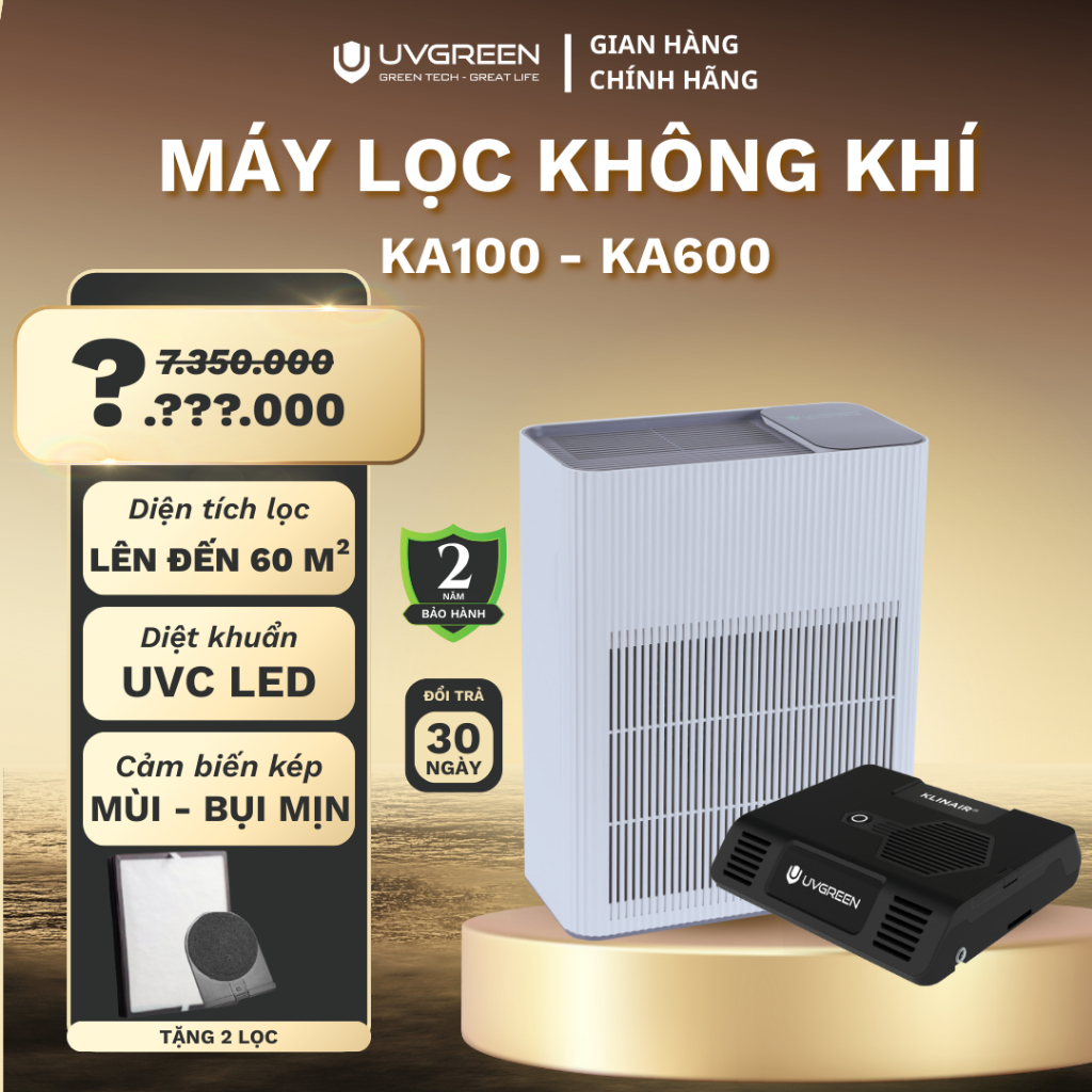 [Tặng Lọc] COMBO Máy Lọc Không Khí Diệt Khuẩn UVGREEN KA600 và Máy Lọc Không Khí Ô Tô, Diệt Khuẩn UV