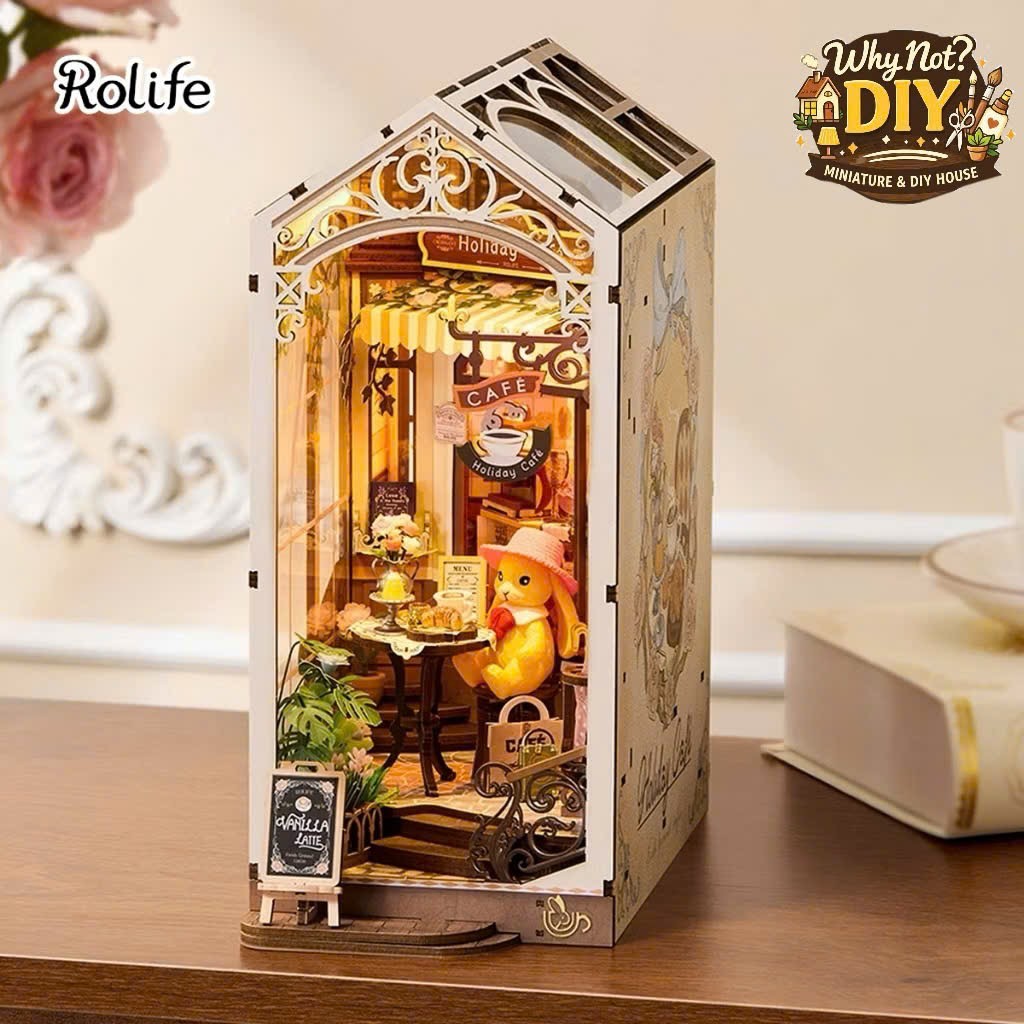 Holiday Cafe DIY Book Nook - Rolife TGB15 – Mô Hình Quán Cà Phê Lắp Ráp Đặt Kệ Sách Có Đèn LED
