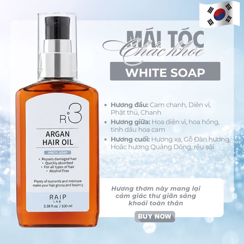 Tinh dầu dưỡng tóc RAIPLAB R3 Argan Hàn Quốc hương WHITE SOAP thư giãn thoải mái 100ml | BigBuy360 - bigbuy360.vn