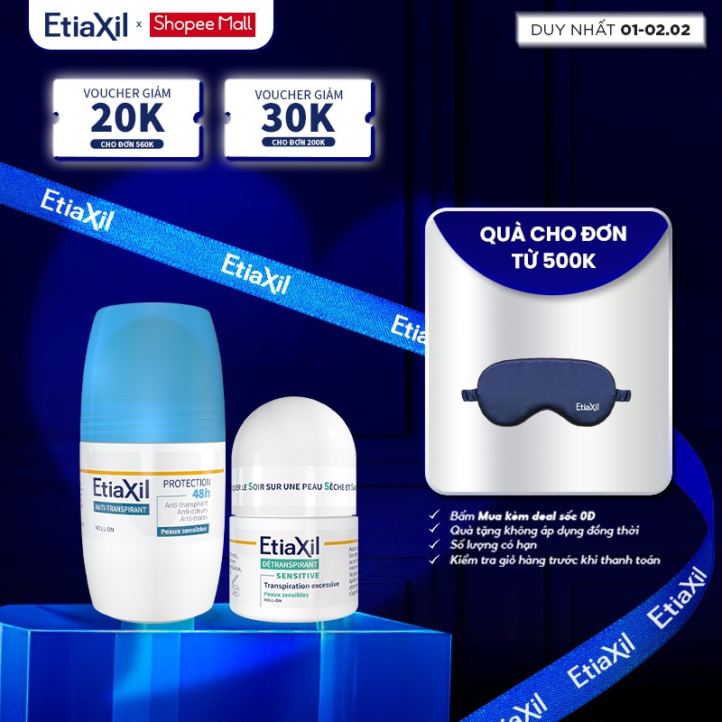 Combo Lăn Khử Mùi Etiaxil Bảo Vệ Kép 50ml và Lăn Khử Mùi Ngăn Mồ Hôi Etiaxil 15ml