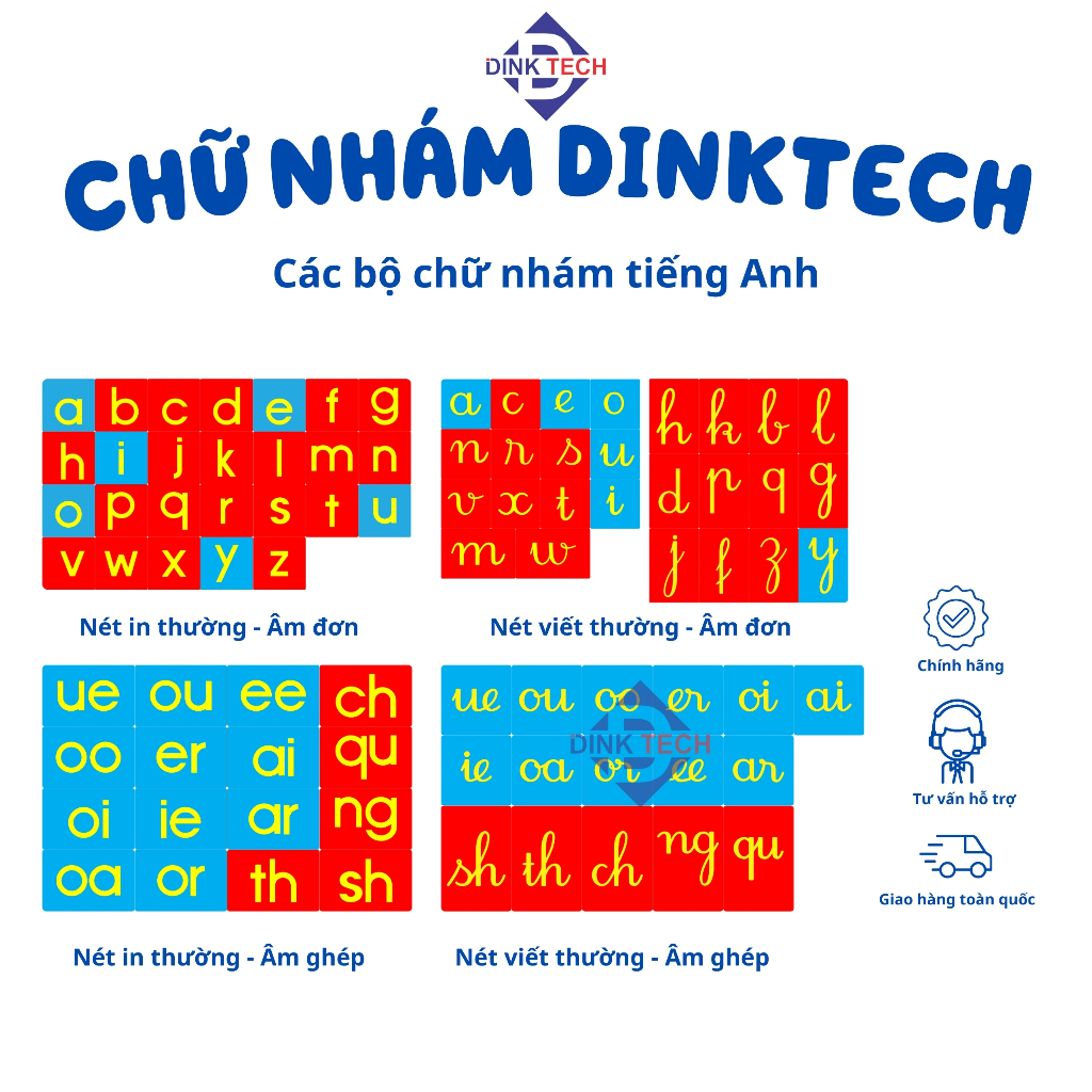 Bộ chữ nhám tiếng Anh Dinktech (Montessori Sandpaper Letters)