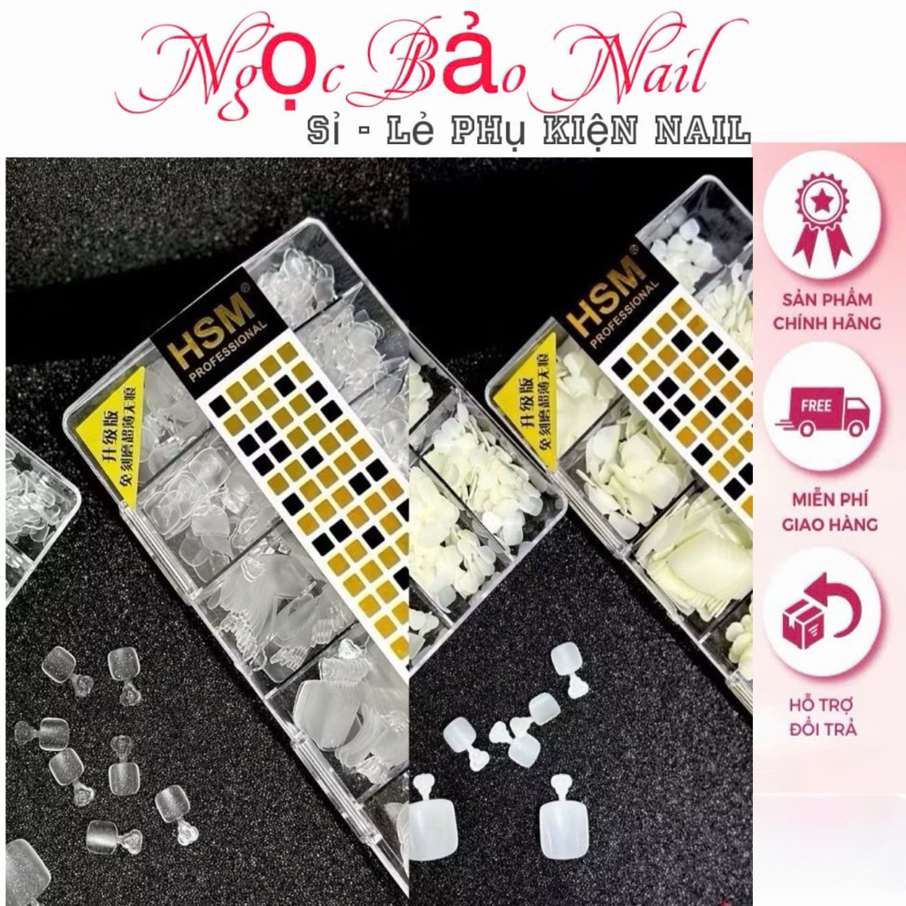 Móng úp chân nhám HSM hộp 500 móng, Móng úp chân nhám sẵn phom ngắn , móng dẻo phom đẹp ôm móng