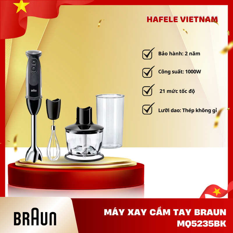 Máy Xay Tay Cầm Tay Braun MQ5235BK – 21 Tốc Độ Linh Hoạt – Điều Khiển Núm Xoay – FEM