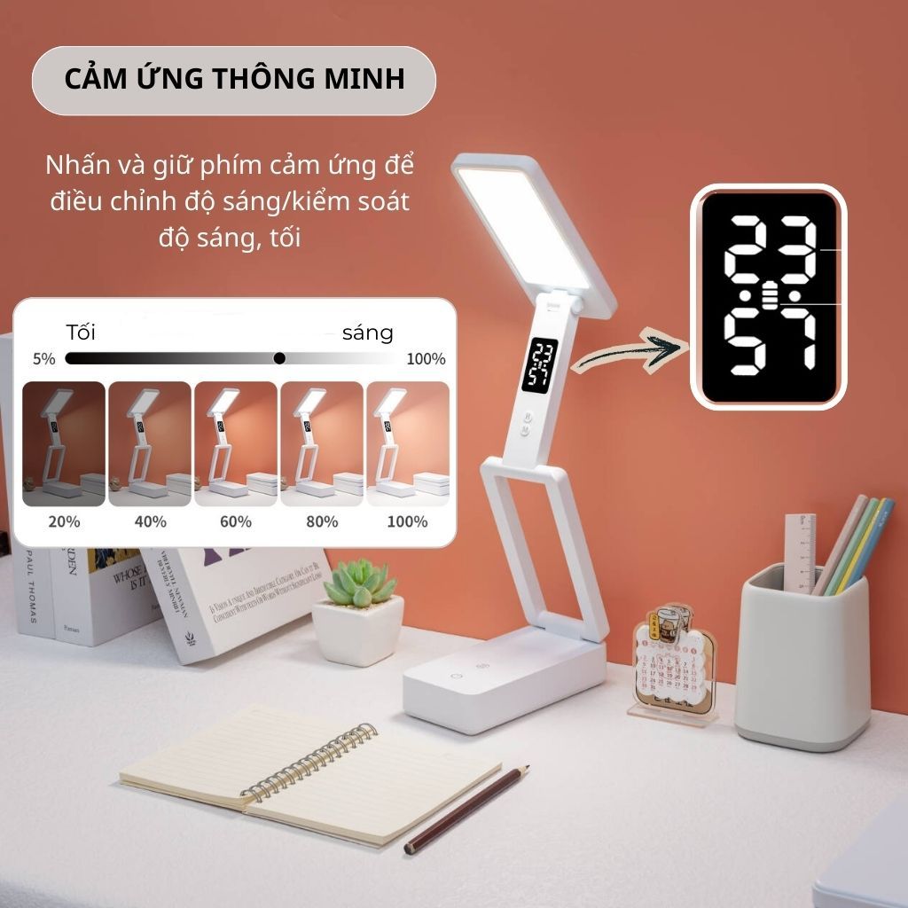 Đèn Học Để Bàn Gấp Gọn Tích Hợp Đồng Hồ Cùng Chức Năng Như Sạc Dự Phòng, Đèn học Đa Năng Chống Cận 3 màu tăng giảm độ... | BigBuy360 - bigbuy360.vn