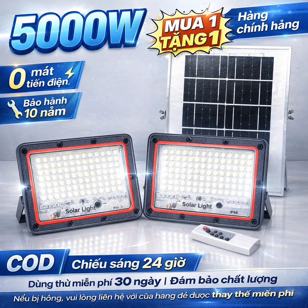 【Mua 1 tặng 1 miễn phí】【COD】Đèn Năng Lượng Mặt Trời 5000W Phiên Bản Nâng Cấp LED Đèn Pha NLMT 5000W 