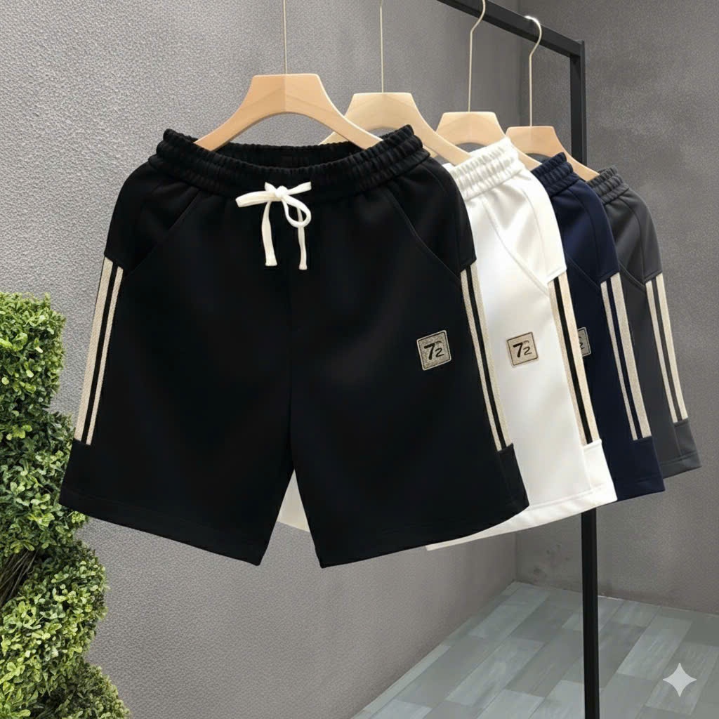 Quần Đùi Nam Logo Thêu Phối sọc - Quần Short Nam thể thao