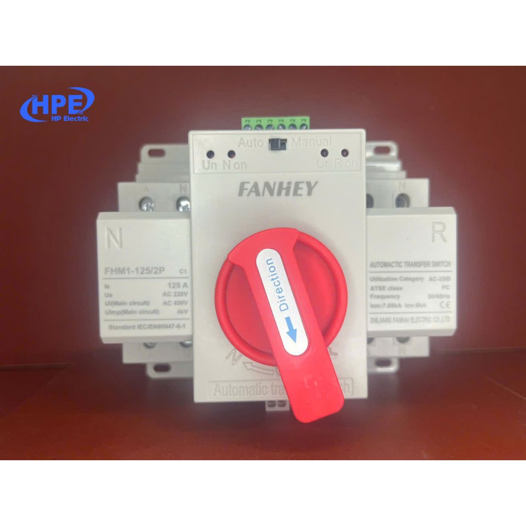 Cầu dao đảo chiều tự động ATS 2 pha 125A, Bộ đổi nguồn điện tự động ATS 220V 2 pha 125A- FHM1-125/2P