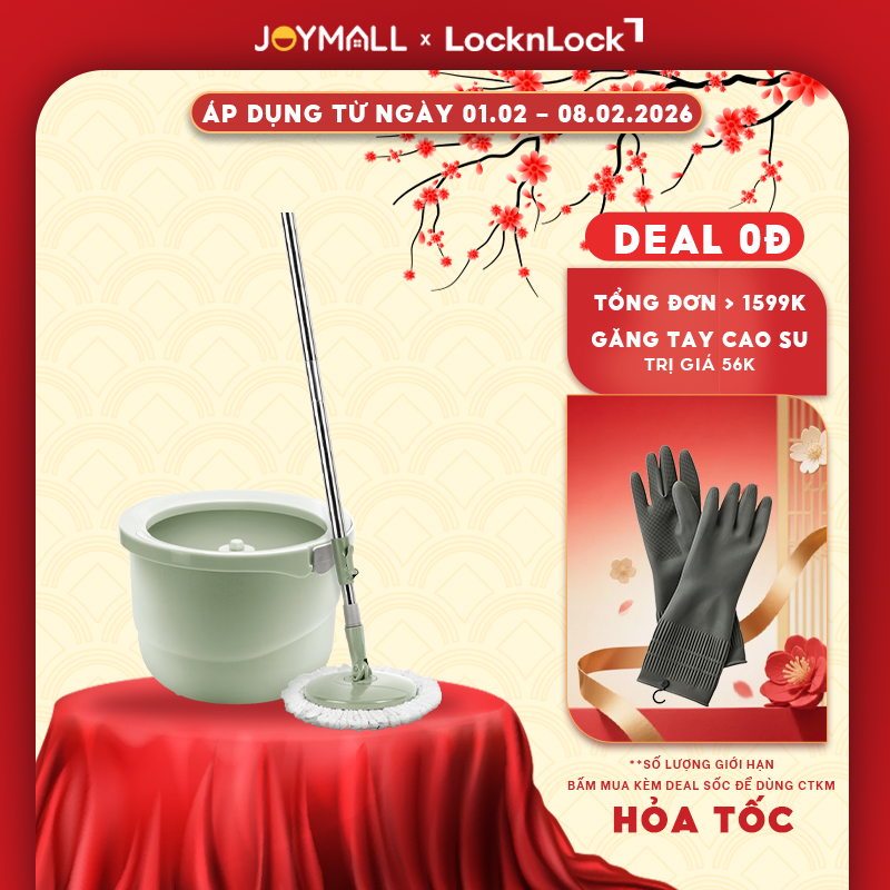 Bộ Cây Lau Nhà LocknLock Tự Vắt, 360 Độ, 3 Bông Lau ETM498MITS2, Hàng Chính Hãng - JoyMall