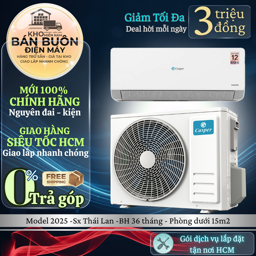 QC-09IU36A Máy lạnh Casper 1HP Inverter – Làm lạnh nhanh, tiết kiệm điện, model 2025 QC-09IU36A