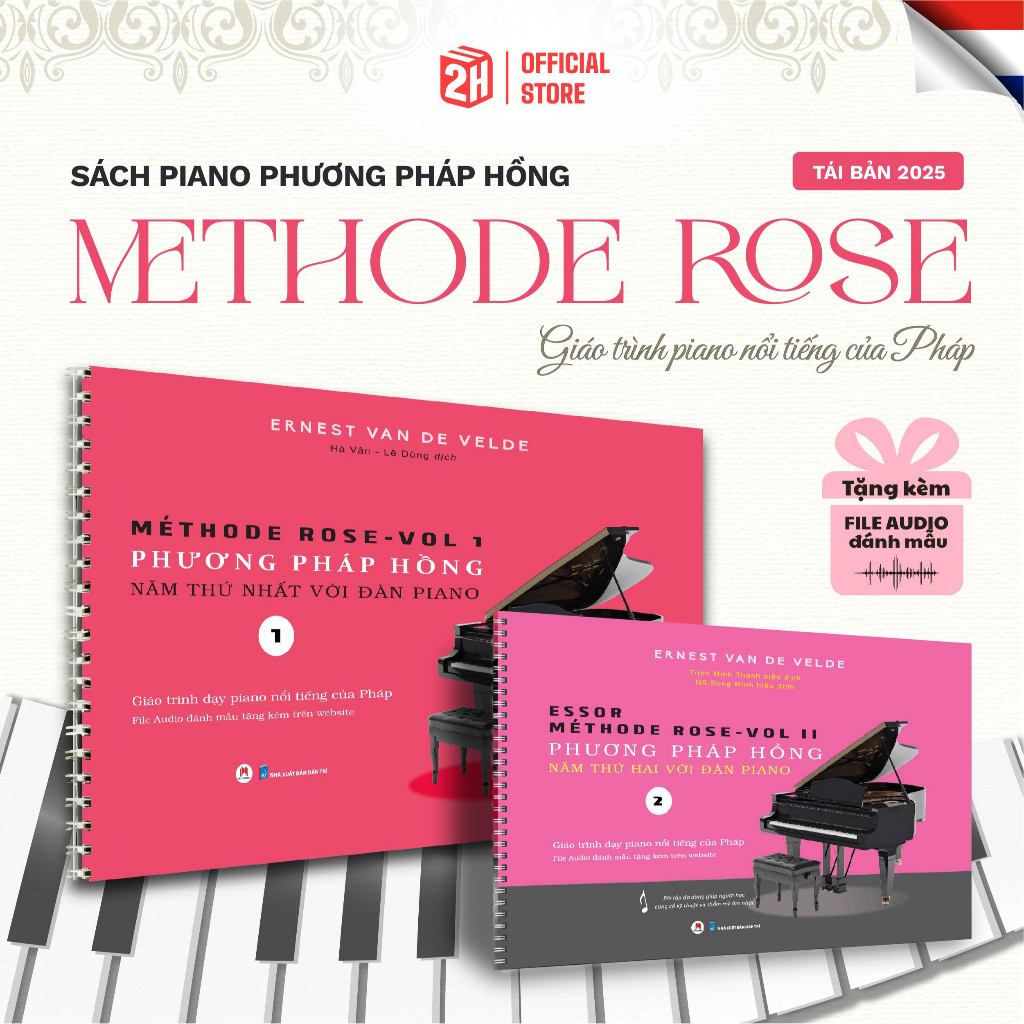 Sách Piano Phương Pháp Hồng Methode Rose tái bản 2025, Sách học piano cơ bản, Giáo trình piano