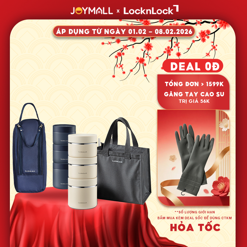 Bộ 3 hộp cơm giữ nhiệt LocknLock Lunch Box LHC8052S01 LHC8052S02 1.1L kèm túi, muỗng đũa - JoyMall