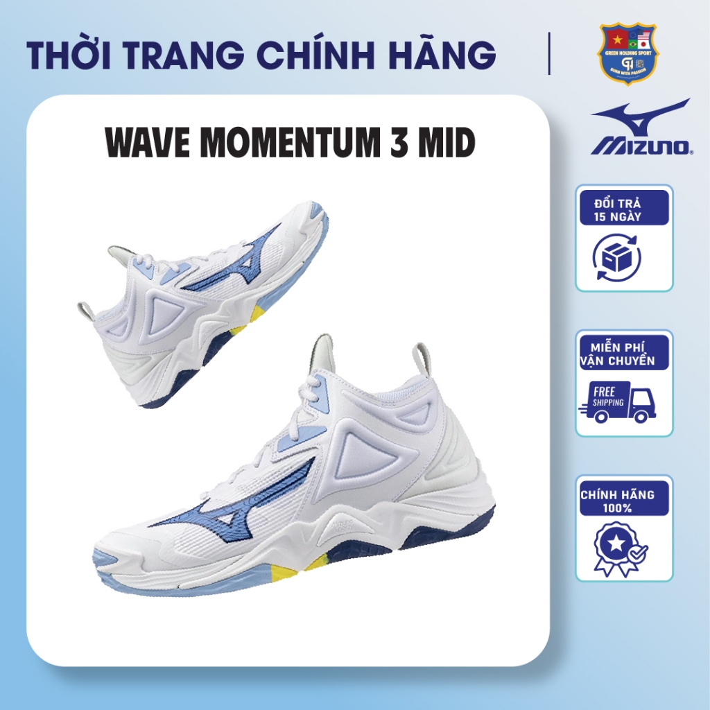 Giày Bóng Chuyền Mizuno Wave Momentum 3 MID - Cổ Cao Bảo Vệ Cổ Chân, Đệm Enerzy Siêu Êm, Bám Sân