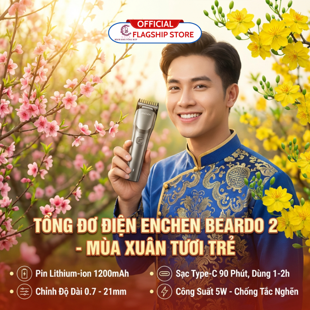 [HỎA TỐC] ENCHEN Tông đơ cắt tóc Beardo 2 - Pin 1200mAh - Hàng chính hãng