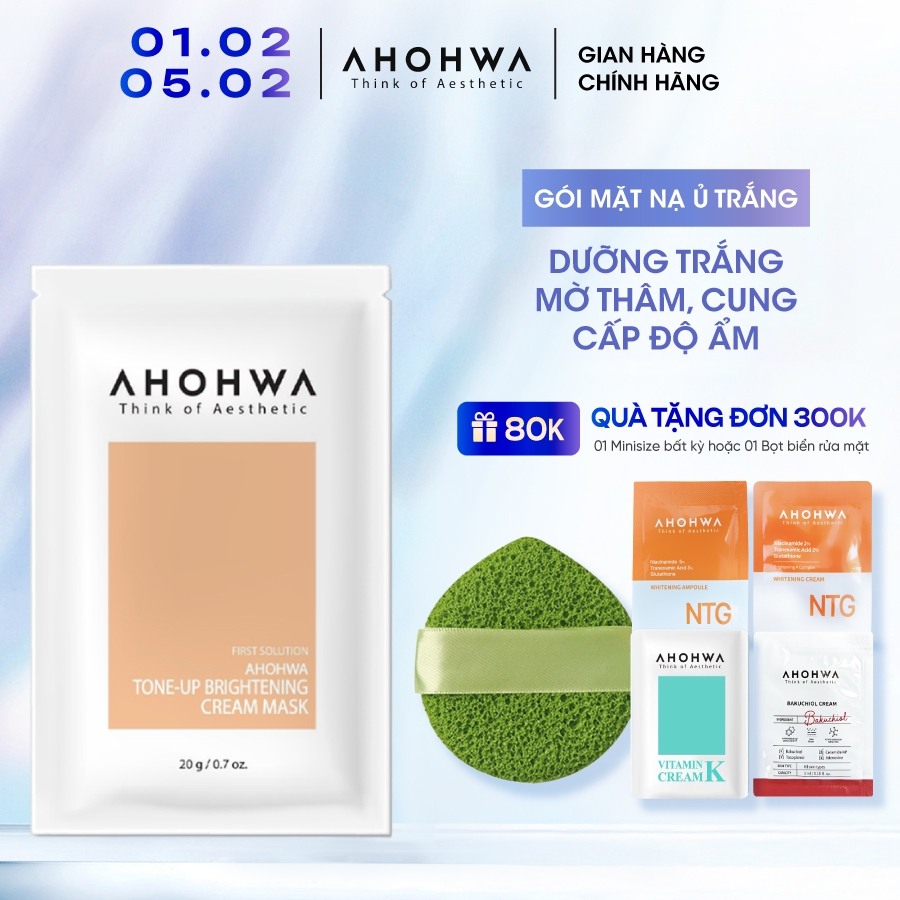 Gói mặt Nạ Ủ Trắng Dạng Kem AHOHWA Tone-Up Brightening Cream Mask