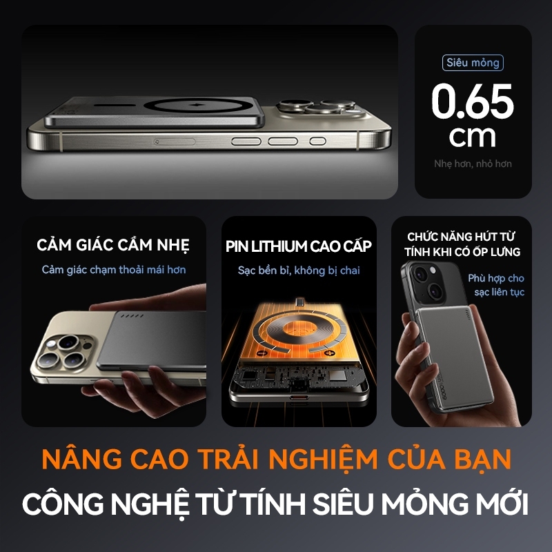 【Bảo hành hai năm】UNEED Cục Sạc Dự Phòng Mini 12000/6000mAh Sạc Không Dây 20W,‍sạc nhanh PD22.5W Siêu Mỏng 0.65cm | BigBuy360 - bigbuy360.vn