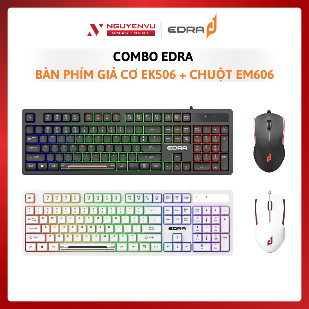 Combo Chuột có dây EDRA EM606 và Bàn phím giả cơ có dây EDRA EK506 | Hàng chính hãng - Bảo hành 24 t