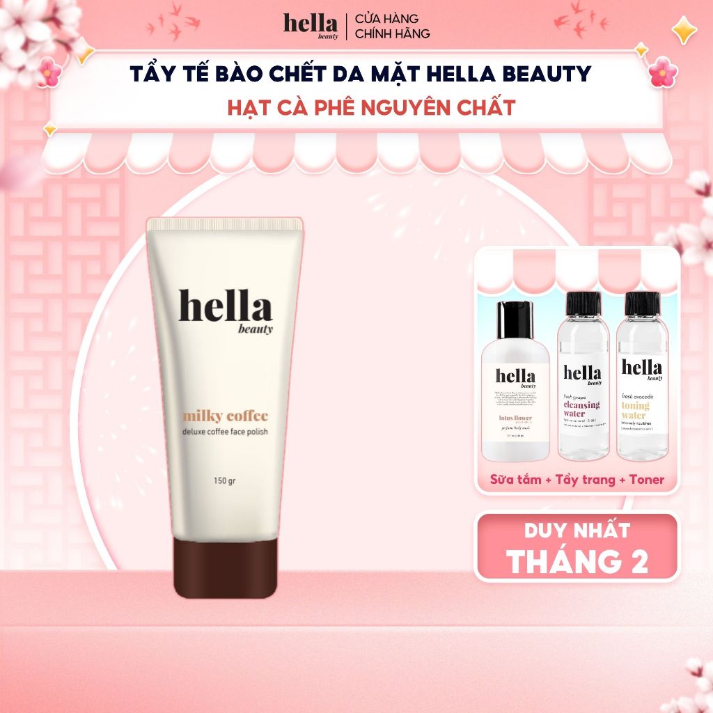 Tẩy tế bào chết da mặt cà phê Hella Beauty 150g giúp làm sạch sâu, hỗ trợ sáng da đều màu