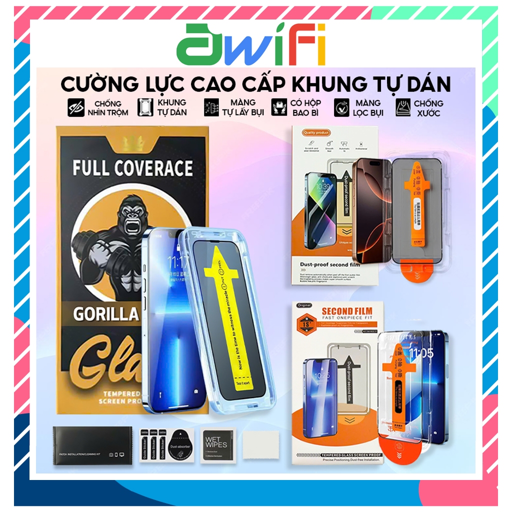 Kính Cường Lực iPhone Tự Dán Tự Hút Bụi Trong Và Chống Nhìn Trộm 7/8/X/XS/XR/11/12/13/14/15/16/17Pro