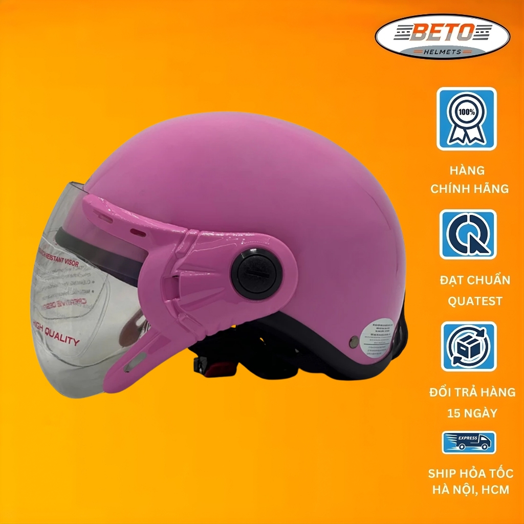 Mũ bảo hiểm nửa đầu có kính BKtec BK6 hồng cá tính cho cả nam và nữ, Freesize vòng đầu 55-58cm