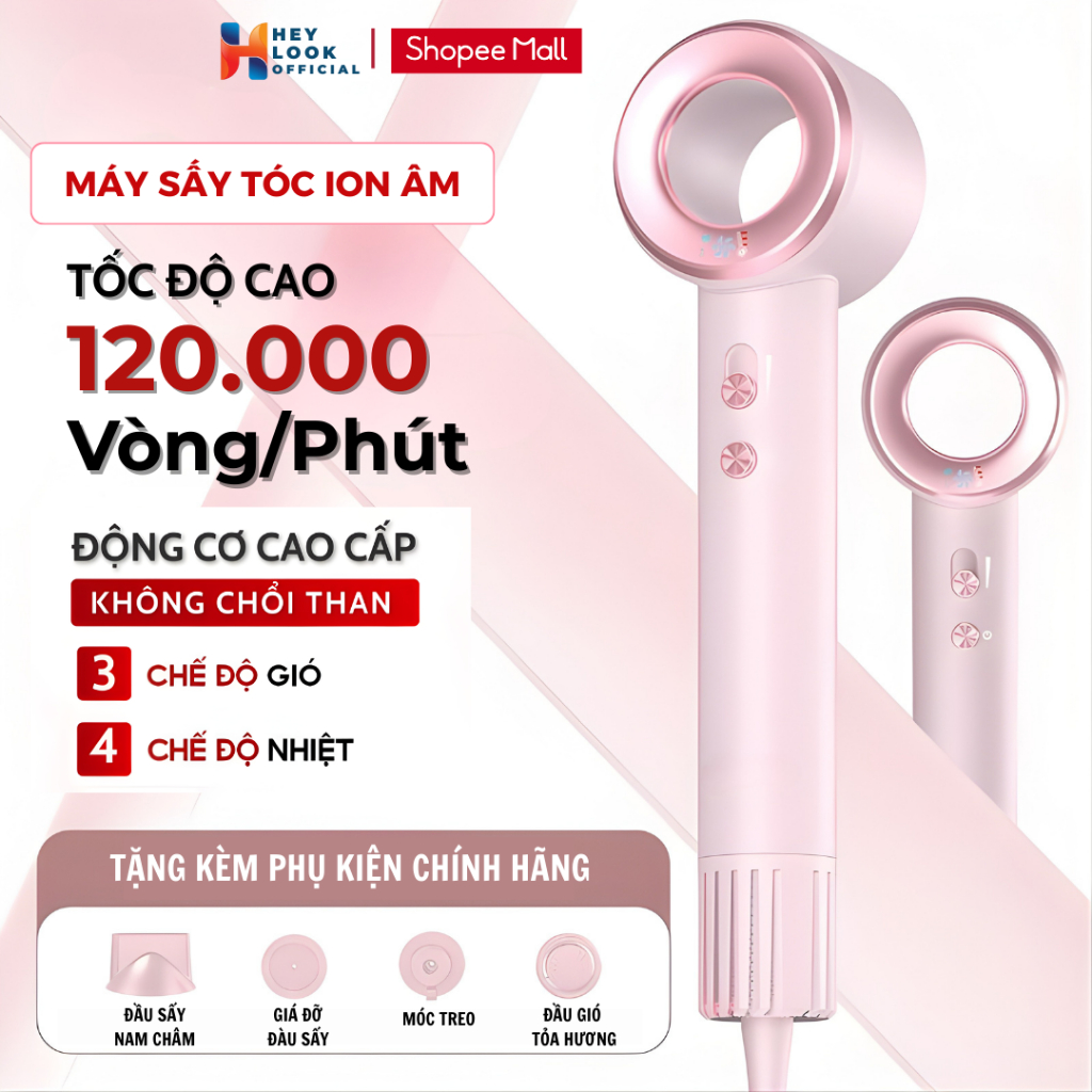 Máy Sấy Tóc Có 3 Chế Độ Sấy Chăm Sóc Tóc, Tốc Độ Gió 110,000 Vòng/phút Dưỡng Tóc Bằng 200Tr Ion Âm