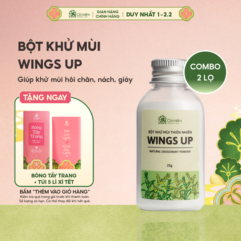 Combo 2 Bột Khử Mùi Wings Up Khử Mùi Hôi Chân Hôi Nách Kiểm Soát Mồ Hôi Hôi Cỏ Mềm 25g