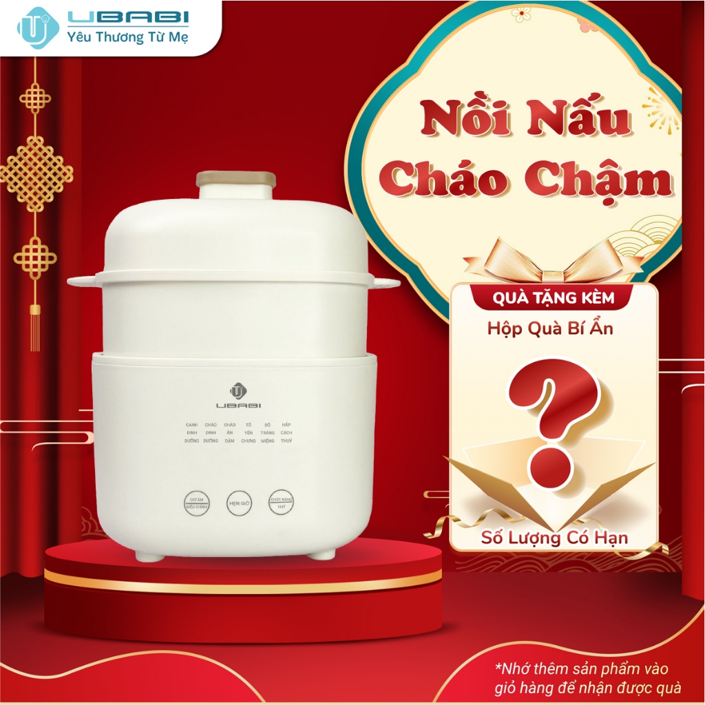 Nồi Nấu Cháo Chậm 1L Ubabi UB-NC001 Nồi Hầm Cháo Ăn Dặm 6 Chức Năng Ninh Nhừ Giữ Nguyên Dinh Dưỡng