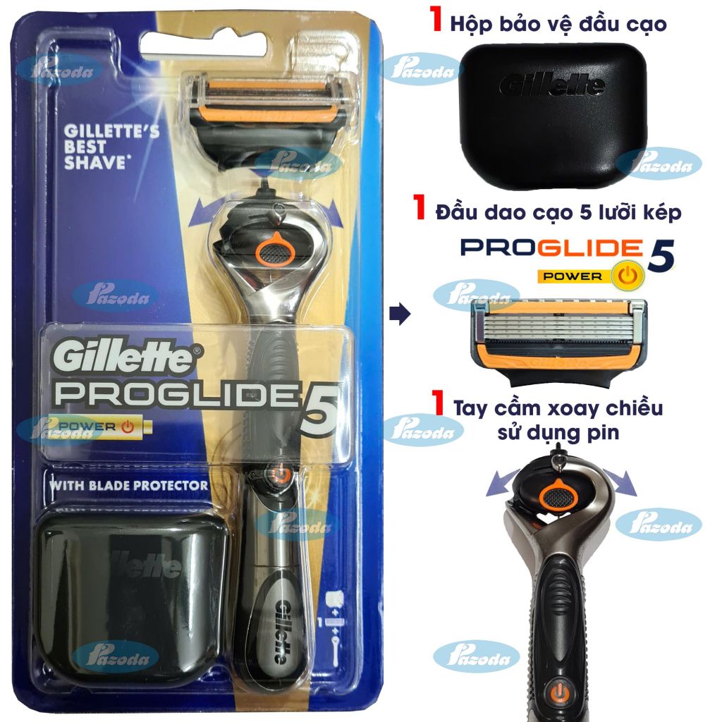 Dao cạo râu 5 lưỡi Gillette Proglide5 Power (1 tay cầm sử dụng pin và 1 đầu cạo)