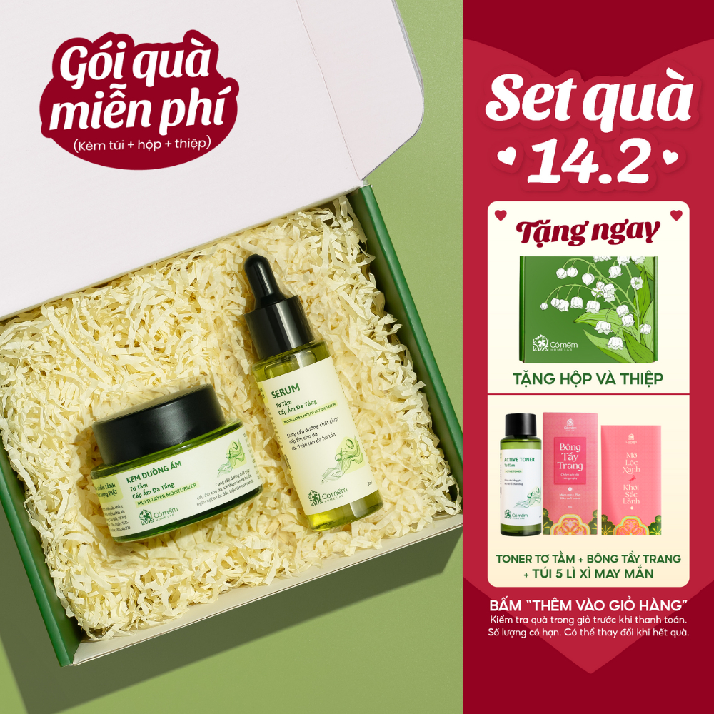 [Set Quà Tặng] Bộ Chăm Sóc Da Khô Cấp Ẩm Serum Kem Dưỡng Tơ Tằm- Hộp Quà Tặng Cô Cỏ Mềm