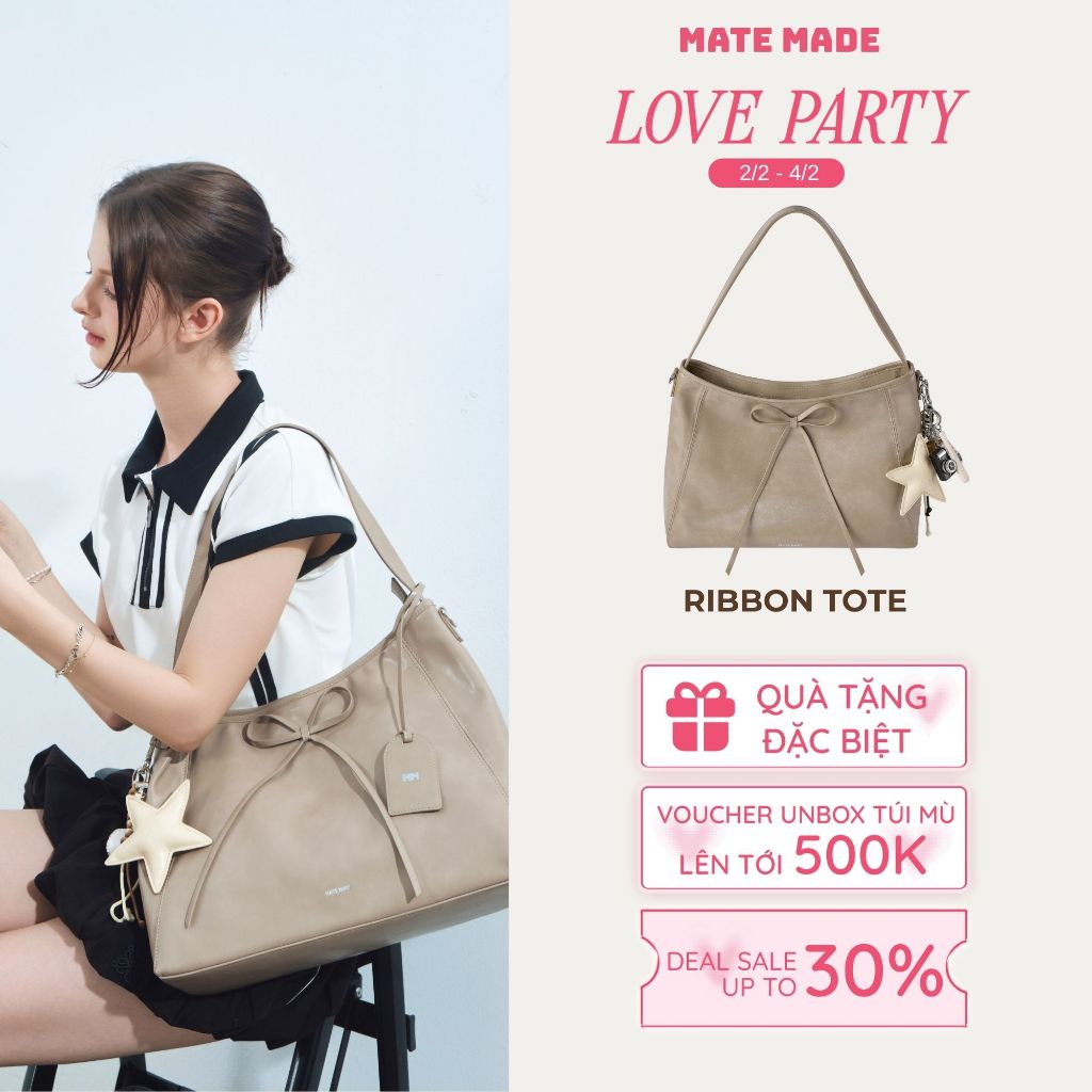 Túi TOTE Nữ Quai Đôi MATE MADE Ribbon Bag - Da Mềm Size To - Phong Cách Hàn Quốc