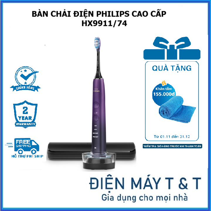 Bàn chải điện PHILIPS cao cấp HX9911/74 - Màu tím - Hàng chính hãng - Bảo hành 2 năm