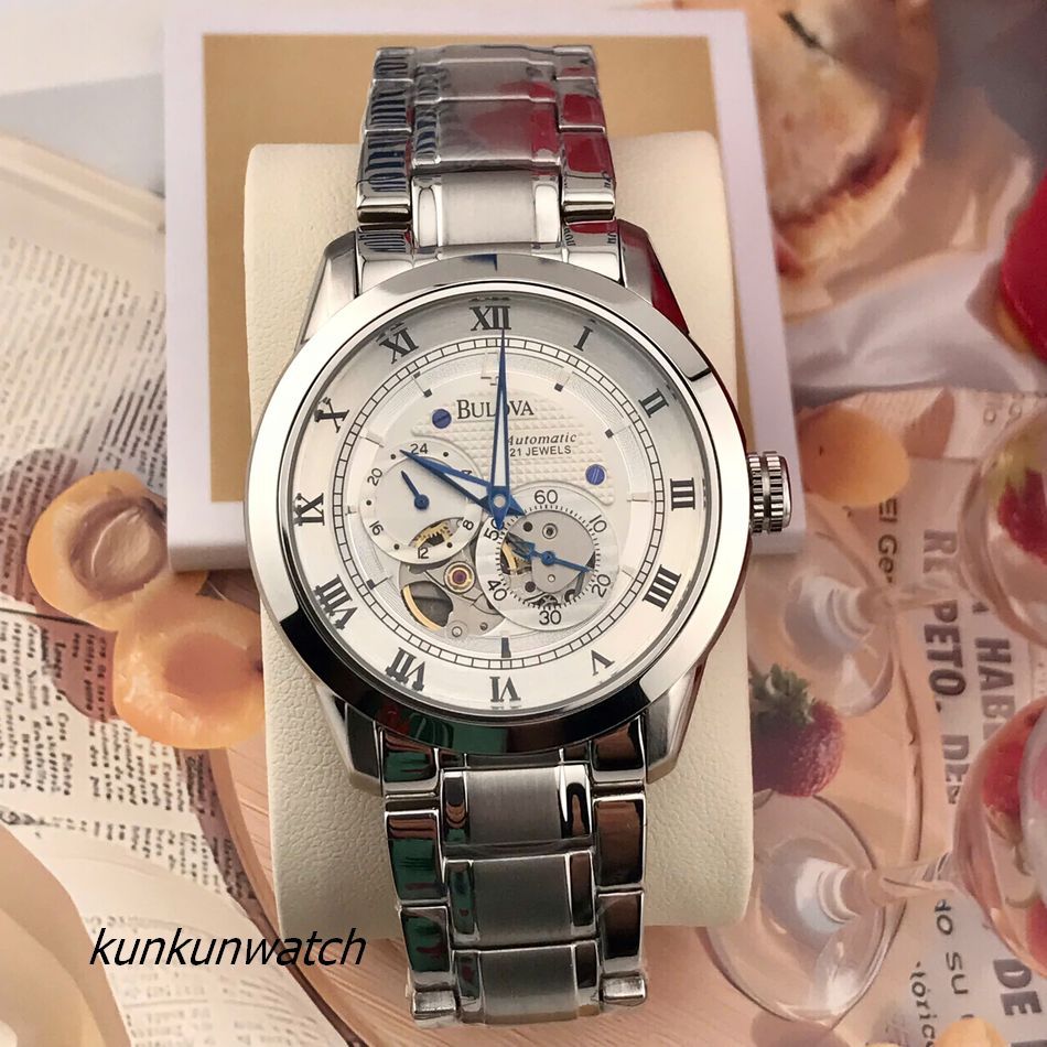 Đồng Hồ Nam BULOVA 96A118 Automatic Lộ Cơ 4 Kim Vỏ Silver Mặt 42mm
