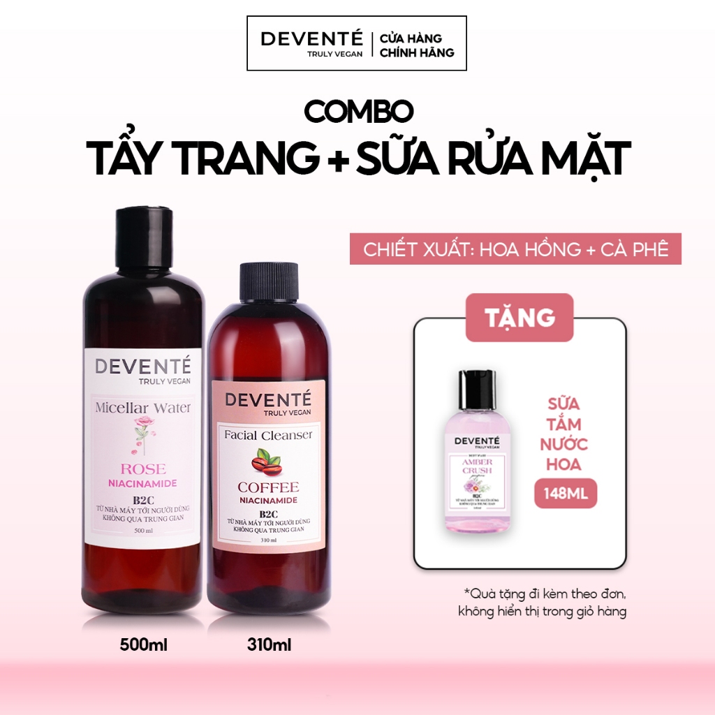 [MUA 2 TẶNG 1] Combo Nước Tẩy Trang Thuần Chay DEVENTE 500ML + Sữa Rửa Mặt Thuần Chay DEVENTE 310ML