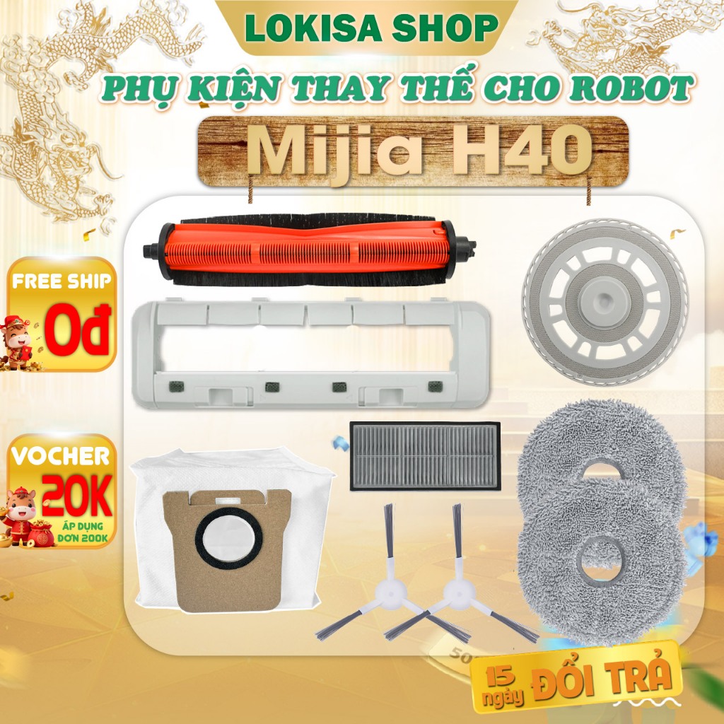 Phụ kiện robot hút bụi Mijia H40 - Túi rác, màng lọc, chổi, đế khăn, nắp đậy cho robot hút bụi Mijia