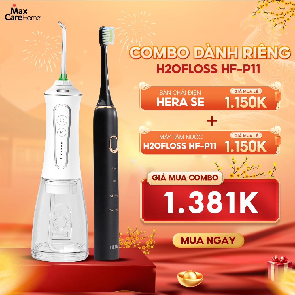 [COMBO] Máy Tăm Nước Cầm Tay H2ofloss HF-P11 & Bàn Chải Điện Maxcare Hera Whitening SE