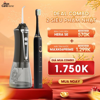 Combo Máy tăm nước cầm tay Maxcare Max468Prime & Bàn chải điện Maxcare Hera Whitening SE
