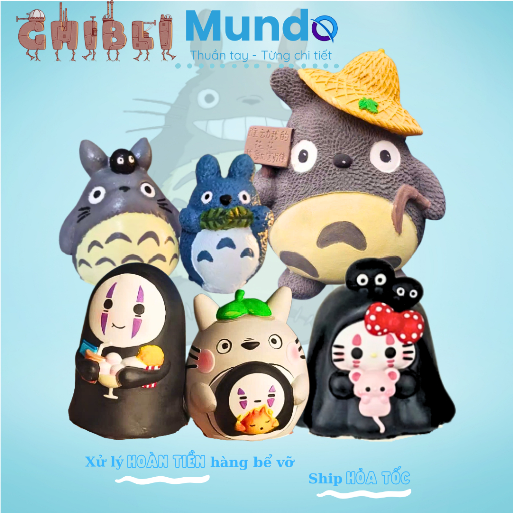 [MUNDO] Tô Tượng Thạch Cao Totoro, Vô Diện Size L, XXL, Tượng Tô Màu Studio Ghibli Sáng Tạo DIY